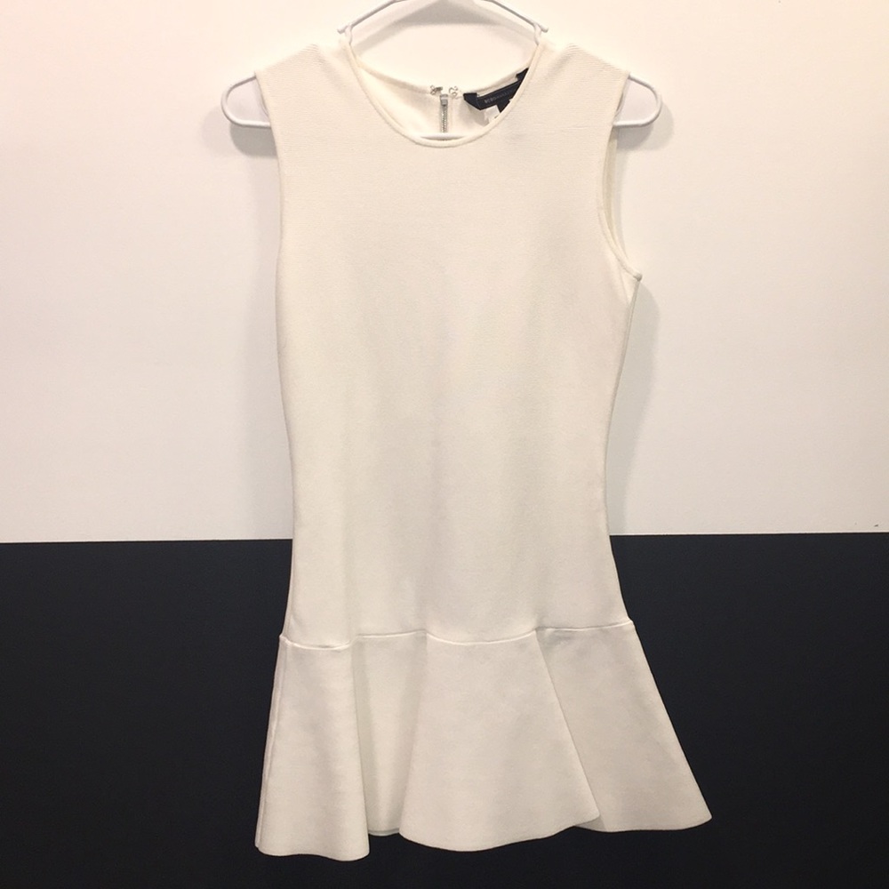 White BCBG fitted flounce dress